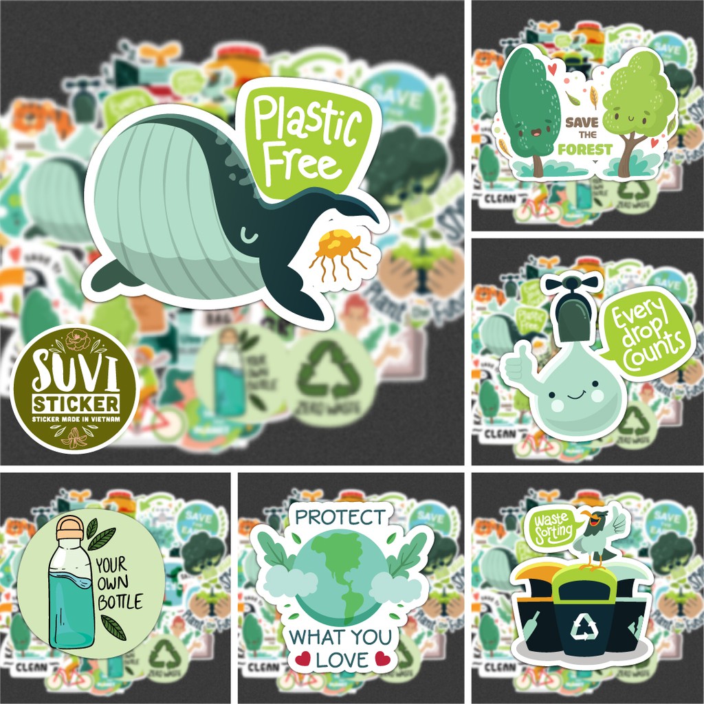 Sticker dán laptop Save the Earth Set chống nước sticker dán nón bảo hiểm, xe, laptop, điện thoại, vali. MSP: T04