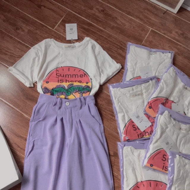 Set áo phông quần tím hot trend