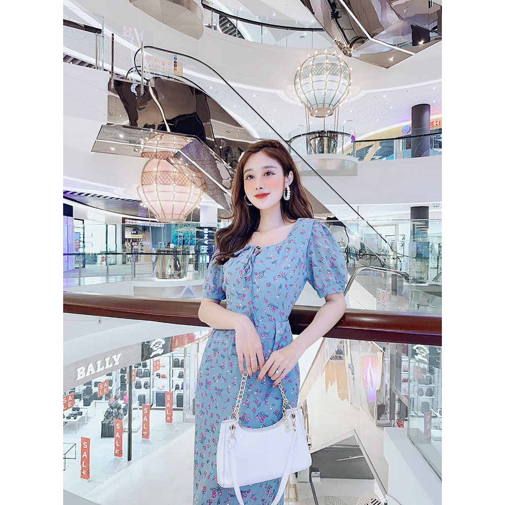 Đầm dự tiệc hoa liti cột nơ siêu dễ thương - sáng da thích hợp đi chơi, đi tiệc đi dạo phố - Thời trang VADA (Đ231) | BigBuy360 - bigbuy360.vn