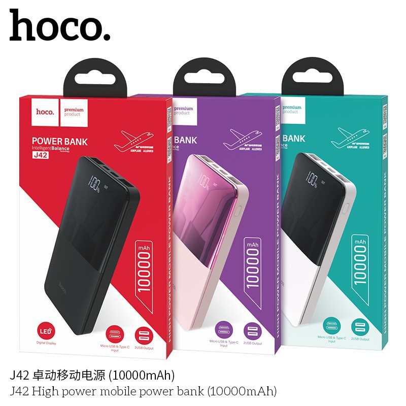 Sạc Dự Phòng 10000mah/20000mah/30000mah 2 Cổng Sạc In/Out Hoco J42 High power - Bảo Hành 12 Tháng