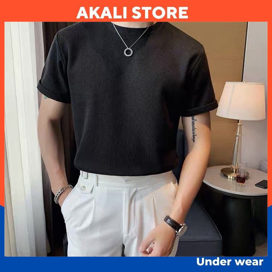 Áo thun nam cổ tròn, áo phông nam ngắn tay chất vải xốp hàn co dãn 4 chiều thoáng mát | AKALI