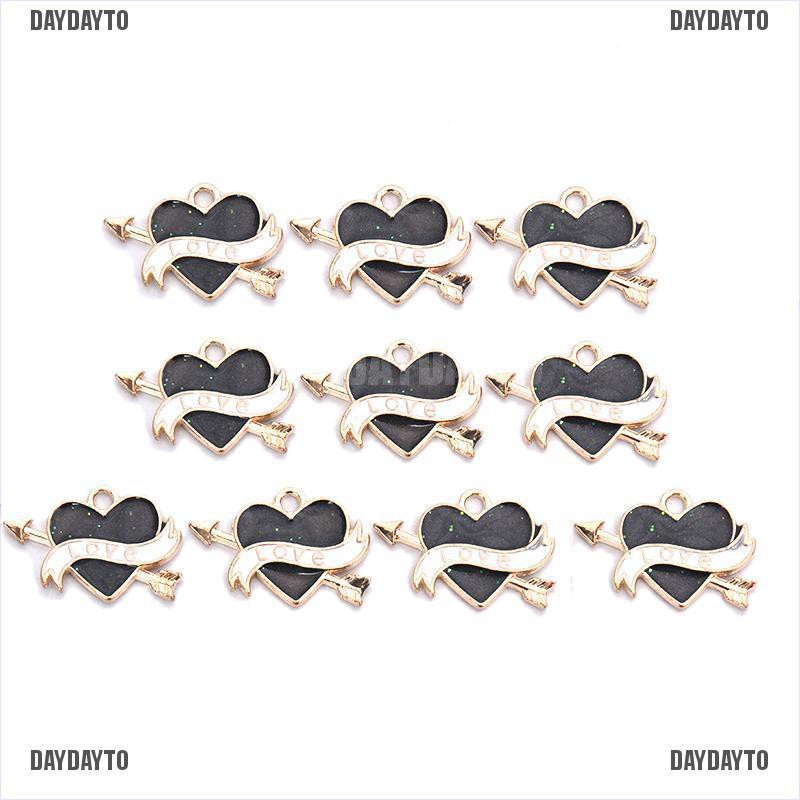 Bộ 10 Mặt Dây Chuyền Hình Trái Tim Bằng Hợp Kim Tráng Men Thủ Công