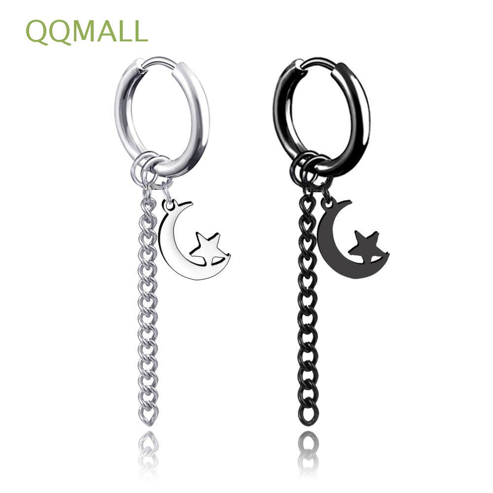 Khuyên Tai Dạng Kẹp Hình Ngôi Sao / Mặt Trăng Bằng Thép Không Gỉ Nhiều Màu Thời Trang Hip Hop Hàn Quốc Cho Nam Và Nữ