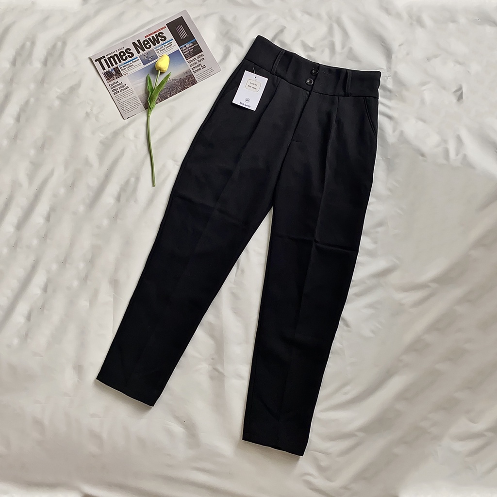 Quần tây nữ lưng cao 2 nút công sở baggy đi học ống suông dài đẹp M Fashion QD02