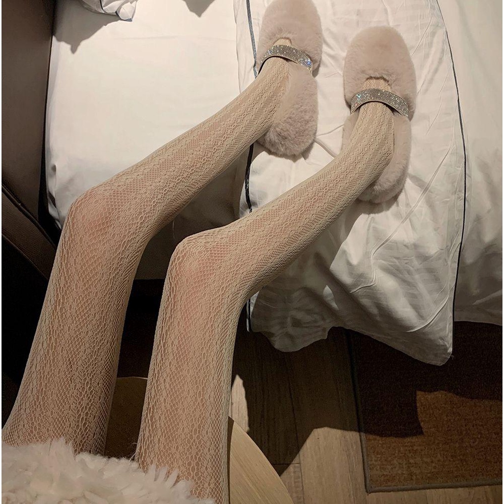 Quần Tất Lưới Nylon Trong Suốt Phối Ren Phong Cách Harajuku Lolita