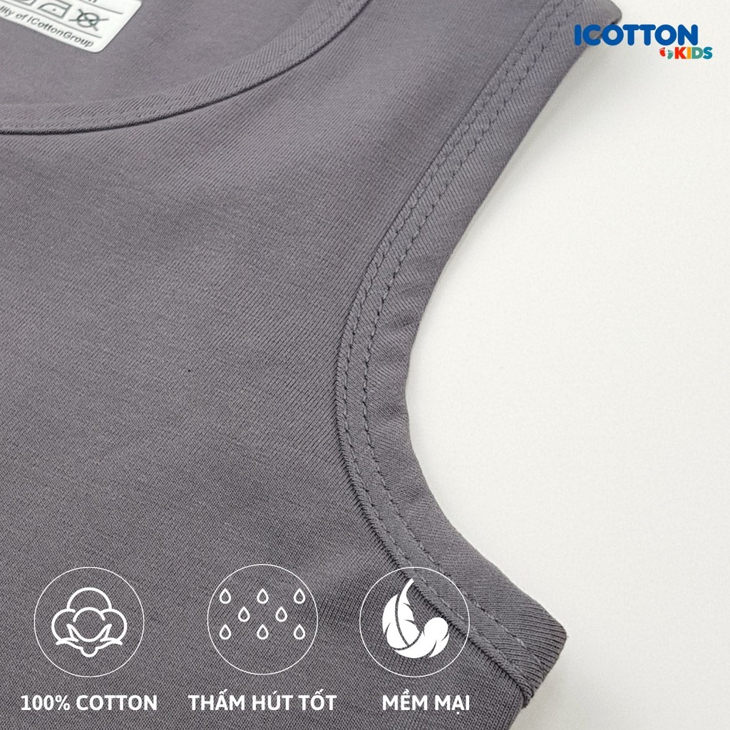 Bộ ngủ sát nách Icotton cho bé trai hình cá voi Ghi Xám từ 1 đến 10 tuổi