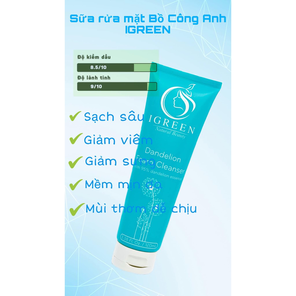 Sữa rửa mặt Bồ Công Anh IGREEN - MUA 1 TẶNG 2 - DANDELION FOAM CLEANSER