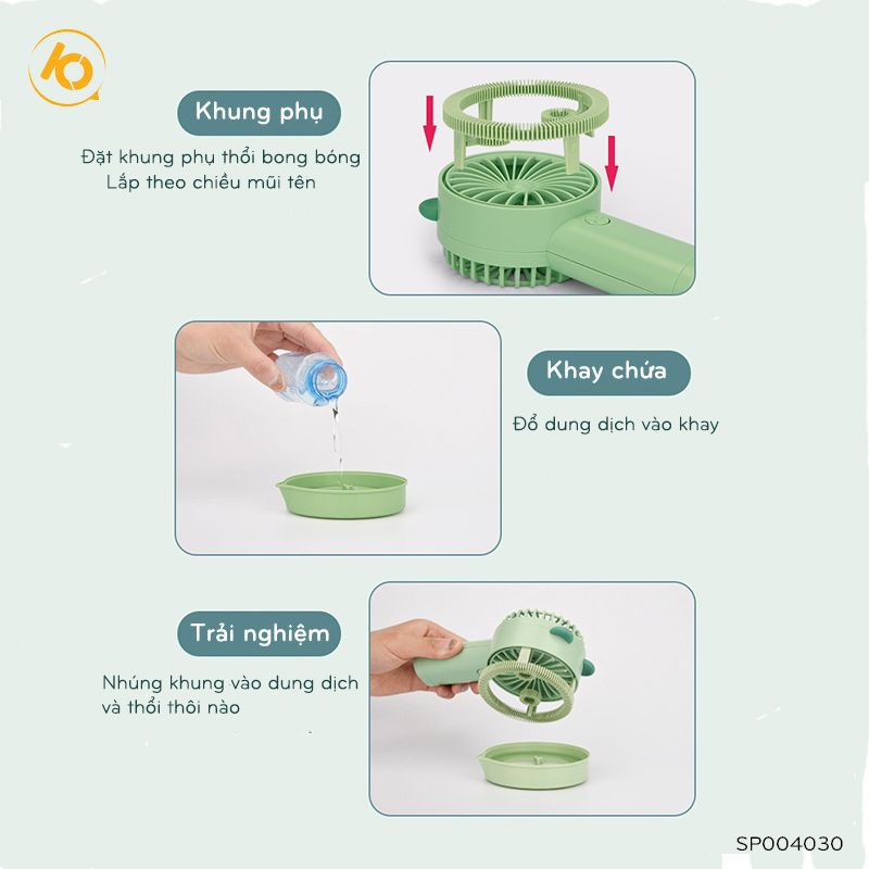 Quạt mini thổi bong bóng dễ thương 2in1 tặng kèm 2 lọ xà phòng