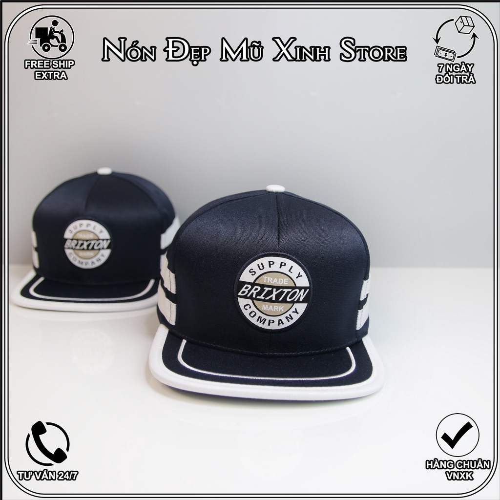 NÓN SNAPBACK BRIXTON NEMO CHẤT COTTON HÀN QUỐC CAO CẤP, PHỐI VIỀN TRẮNG, PHOM NÓN CỨNG CÁP NAM TÍNH chuẩn xịn