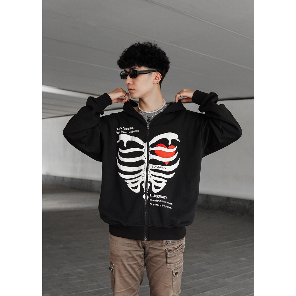 Áo Khoác chống nắng HOODIE zip IN NỔI họa tiết Xương nam nữ, chất Cua, BLACKMIACK unisex Jacket HM2