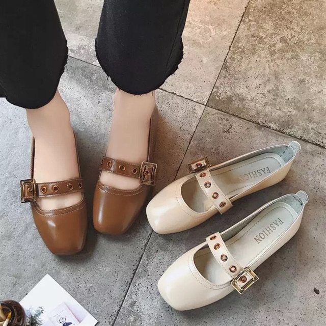 Giày bệt mõm vuông da mềm