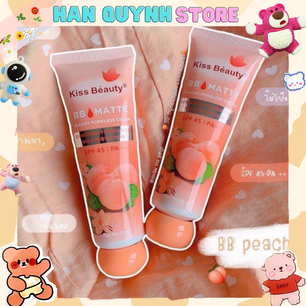 Kem nền BB Matte đào 2in1 Kiss Beauty (chống nắng SPF45 và che khuyết điểm)