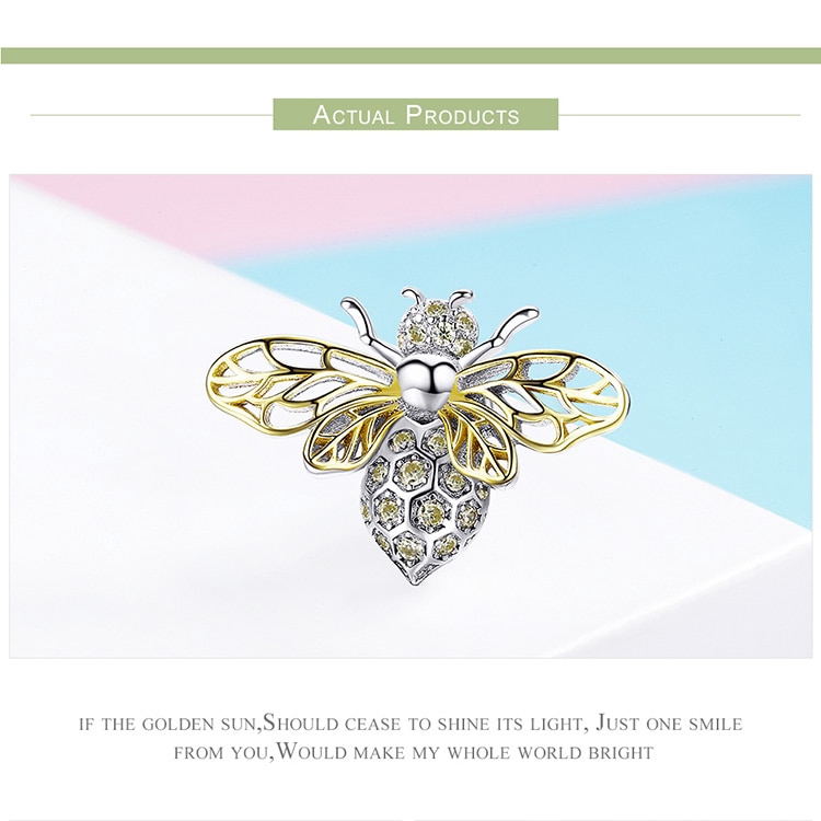 Bamoer Hạt Charm Bạc 925 Hình Con Ong Đính Đá Pha Lê DIY Sang Trọng Cho Nữ