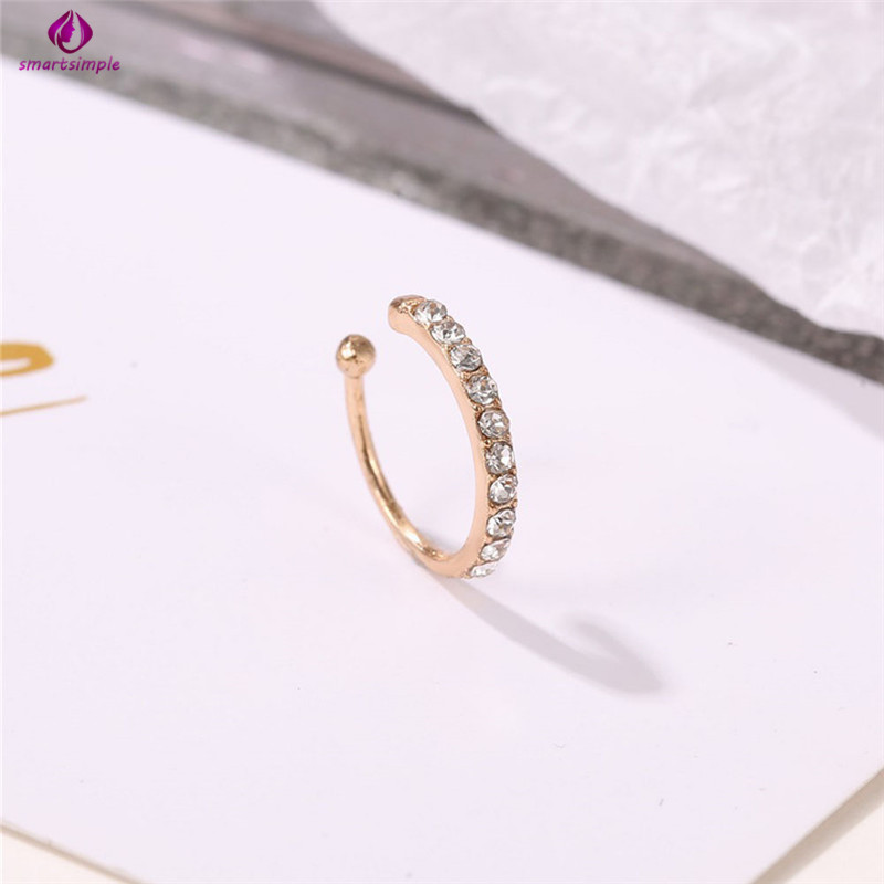 Khuyên Tai Kẹp Chữ C Đính Đá Thiết Kế Đơn Giản Cho Nữ