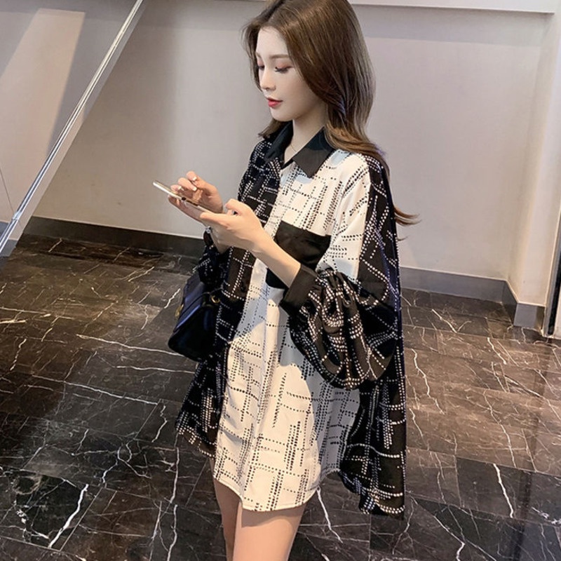 Áo Sơ Mi Dài Tay Màu Sắc Tương Phản Thời Trang 164582 Áo Sơ Mi Mỏng Dáng Rộng Thời Trang Hàn Quốc Cá Tính