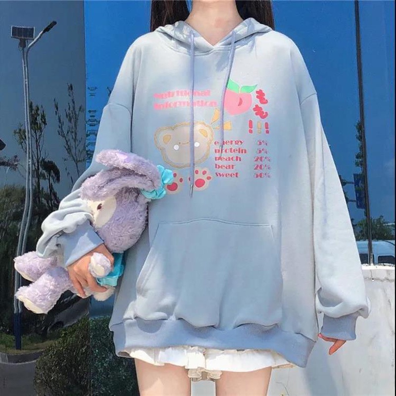 IELGY Áo hoodie tai thỏ dễ thương phong cách Nhật Hàn cho nữ