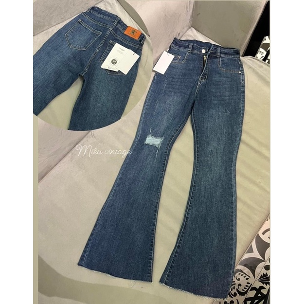 BÁN SỈ QUẦN JEAN ỐNG LOE MÁC DA MÀU XANH CHO NỮ