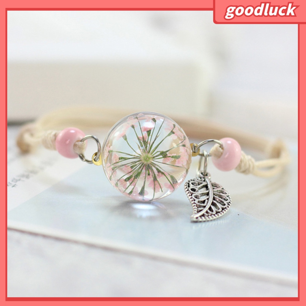 Vòng tay mặt quả cầu thuỷ tinh ướp hoa bồ công anh