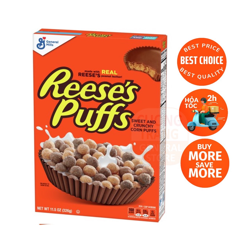 Ngũ cốc đậu phộng Reese's Puffs Chocolatey Peanut Butter Cereal 326g