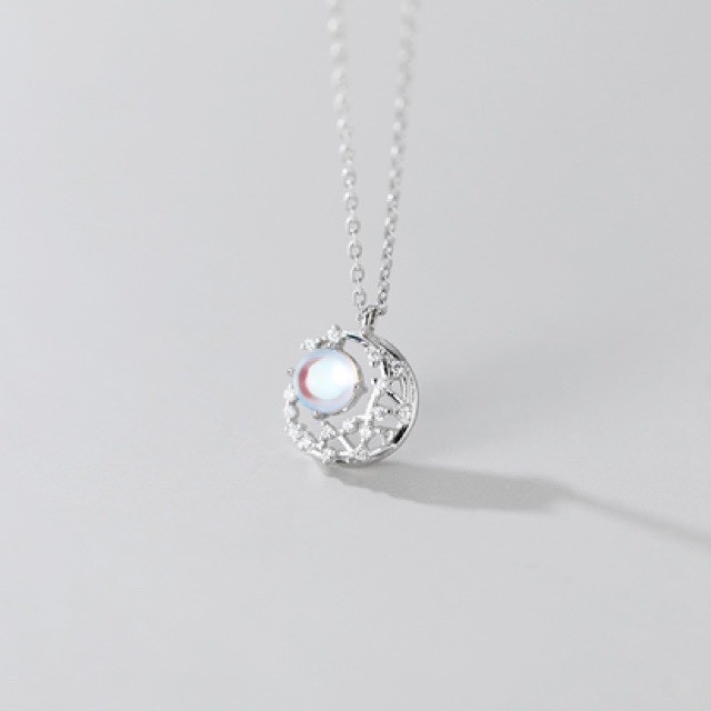 Dây chuyền bạc H.A.S hình mặt trăng Opal 40-45cm - HDC3