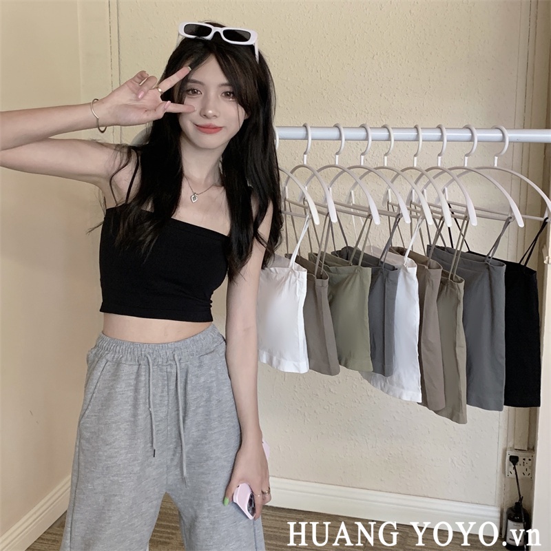 Áo Croptop Hai Dây Màu Trơn Dáng Ôm Thời Trang Mùa Hè Hàn Quốc 2023