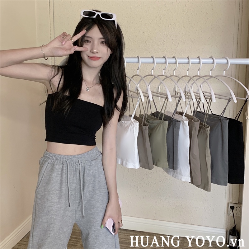 HUANG YOYO Áo croptop 2023  Áo Hai Dây Có Đệm Ngực 2023 Thiết Kế Mới Thời Trang Theo Phong Cách Hàn Quốc Cho Nữ