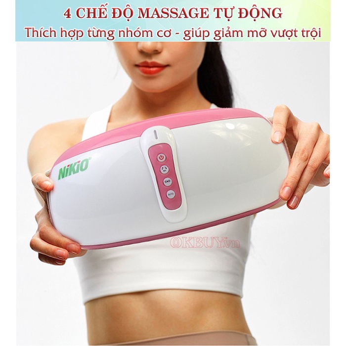 [Okbuy.vn] Đai [Máy] Massage Bụng Rung Lắc Hồng Ngoại Nhật Bản Nikio NK-169DC - Pin sạc - Chính Hãng Màu Hồng - Giảm Cân