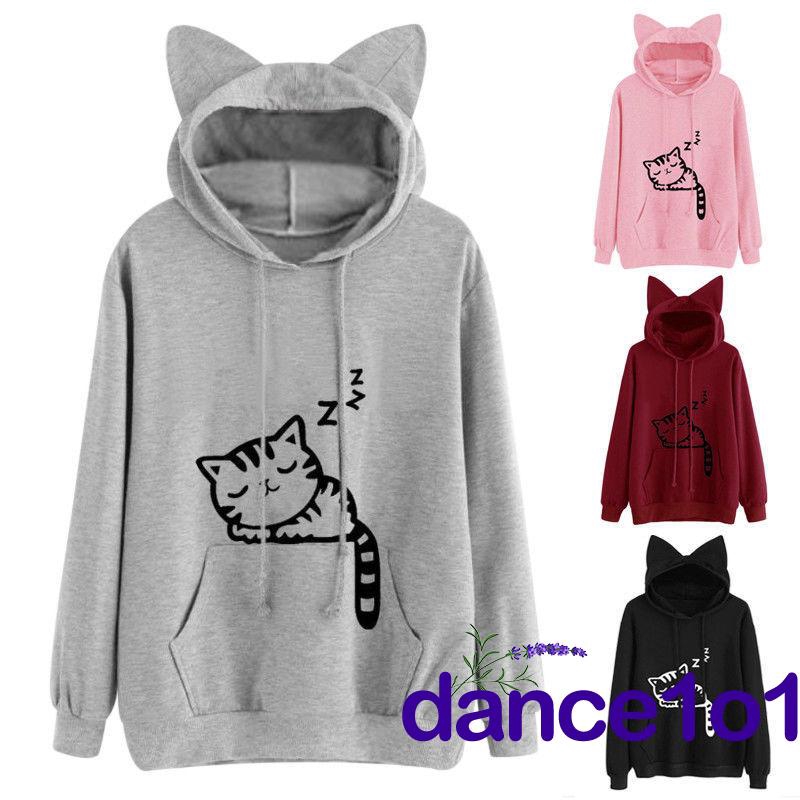 Áo Khoác Hoodie Dáng Rộng Phối Tai Mèo Thời Trang Năm 2020 Cho Nữ