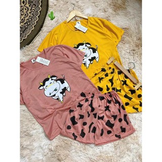 Đồ Bộ Thun Cotton Dài Mặc Ở Nhà Nữ, Bộ Quần Áo Ngủ Nữ Cộc Tay Mặc Nhà Mùa Hè Hoạ Tiết Bò Sữa Trend 2021.