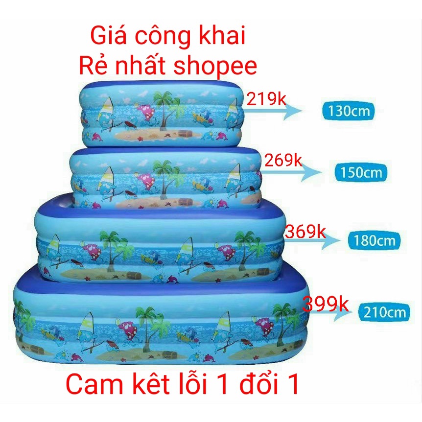Bể bơi 3 tầng cho bé thành cao, Hồ bơi gia đình cho trẻ và người lớn đủ kích thước kèm miếng vá