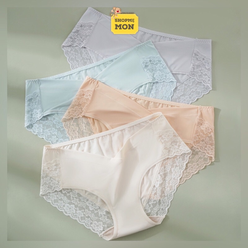 Shop Bầu Mẹ Mon-Quần Lót Bầu Quần Lót Sau Sinh Cạp Chéo Thoải Mái Suốt Thai Kì Chất Su Phối Viền Ren Cao Cấp