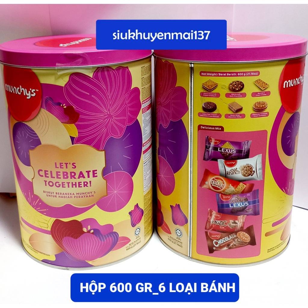 thùng 600 gr munchy's lexus _6 loại bánh