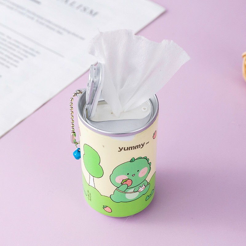Lon Khăn Giấy Ướt Mini Móc Treo Tiện Lợi Họa Tiết Dễ Thuơng Hộp Giấy 30 tờ Nhỏ Gọn Khủng Long Cute