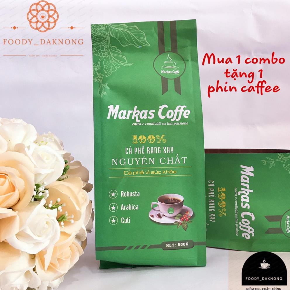 [Nông Sản Sạch] Combo 1kg cà phê nguyên chất rang mộc Foody Coffee – Markas yêu thương 500g (tùy chọn phin)