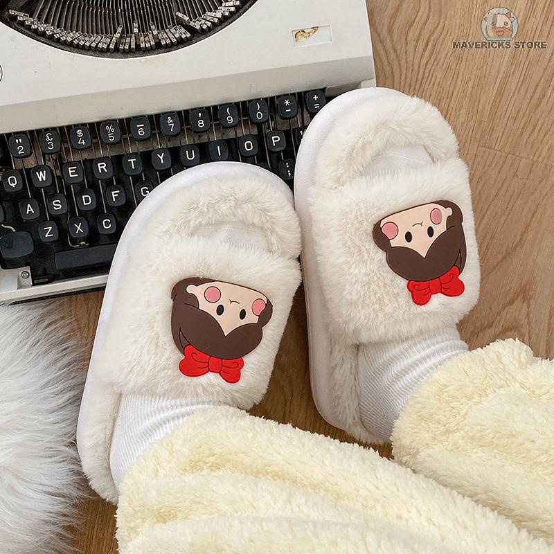 Dép cotton đi trong nhà đế dày chống trượt giữ ấm mùa đông dễ thương cho nữ