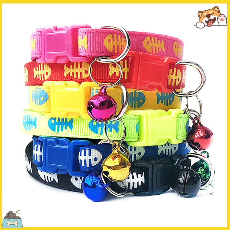 Vòng cổ hạo tiết xương cá kèm chuông nhiều màu dành cho thú cưng