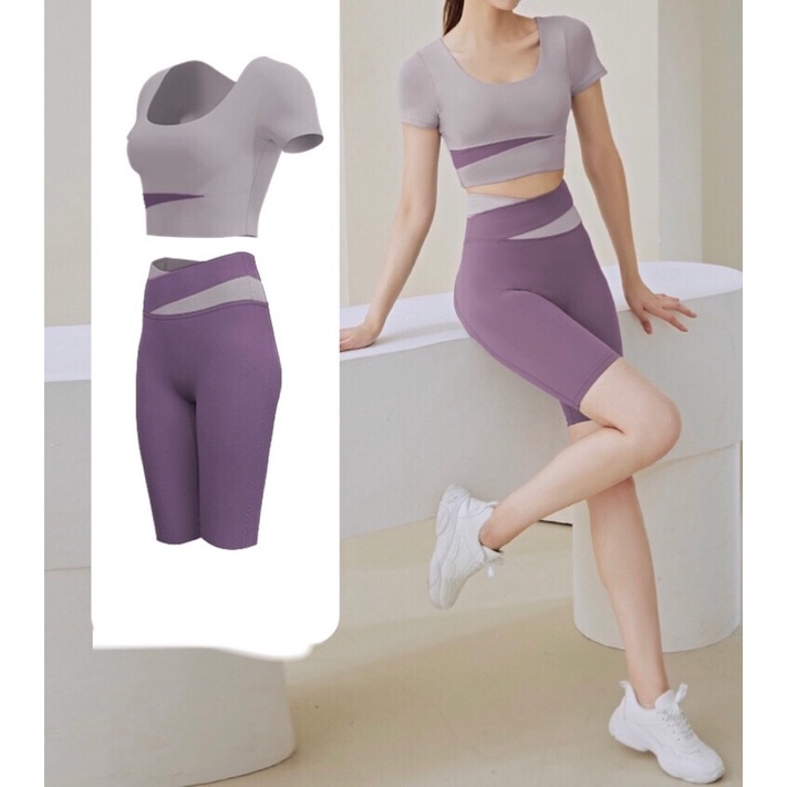 Set bộ đồ lửng lỡ tập gym,yoga,aerobic kèm mút (mẫu mới)