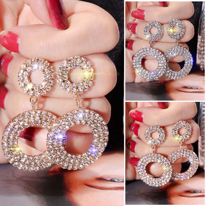 Khuyên tai tròn đính đá giả thời trang sang trọng cho nữ