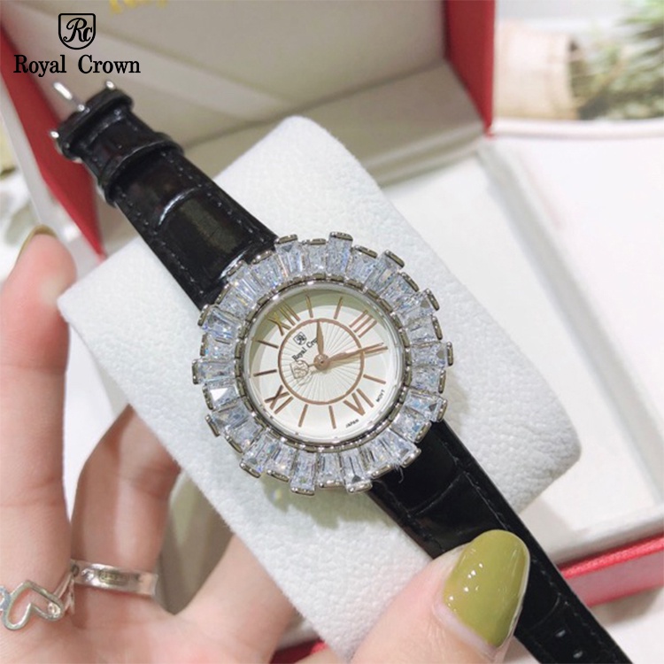Đồng Hồ Nữ Chính Hãng Royal Crown 4653 Dây Da Vỏ Đá Khối