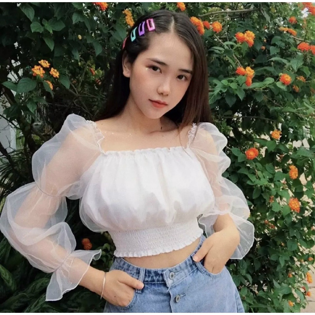 Áo voan bẹt vai nhúng tay siêu xinh GB660