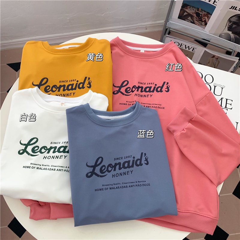 SUXI Áo Sweater Tay Dài Cổ Tròn Dáng Rộng In Chữ Thời Trang Mùa Thu Phong Cách Hàn Quốc Cho Nữ