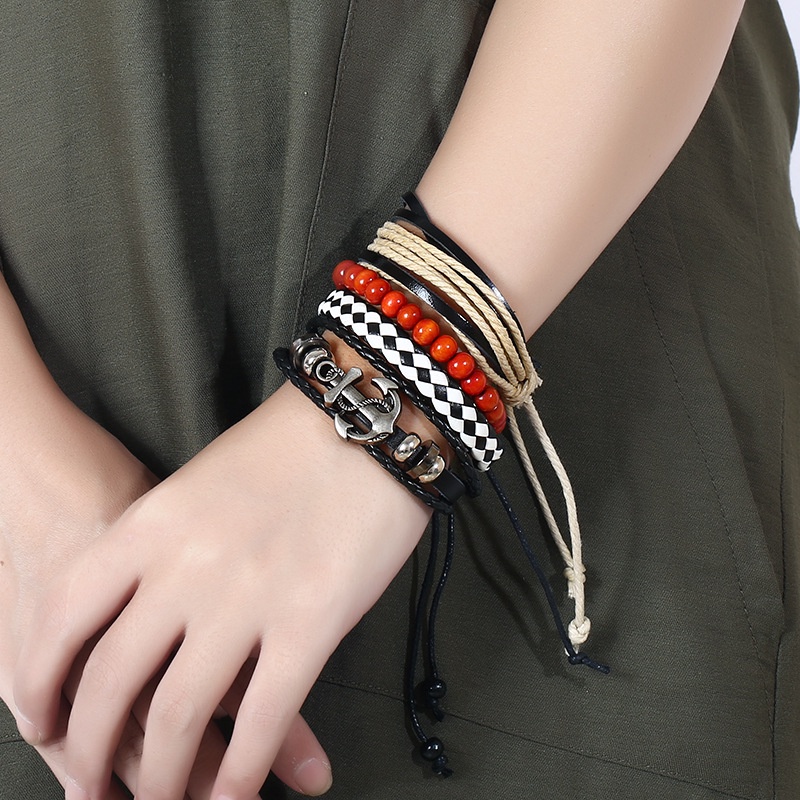 Bộ 4 Vòng Tay Da Nhiều Lớp Phong Cách Hip Hop Thời Trang Cho Nam