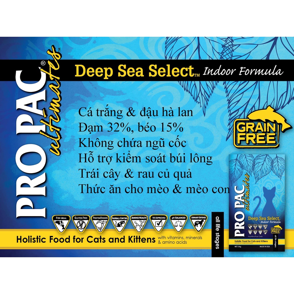 [DINH DƯỠNG CAO] 2KG NGUYÊN SEAL HẠT CHO MÈO PROPAC Deep Sea Select vị Cá Trắng &amp; Đậu Hà Lan - thức ăn cho mèo