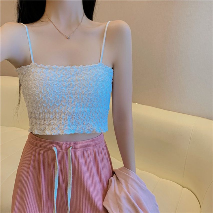 Áo bra nữ, bra 2 dây có mút ngực phong cách croptop nhún cực đẹp và đáng yêu mẫu mới hot trend B8686