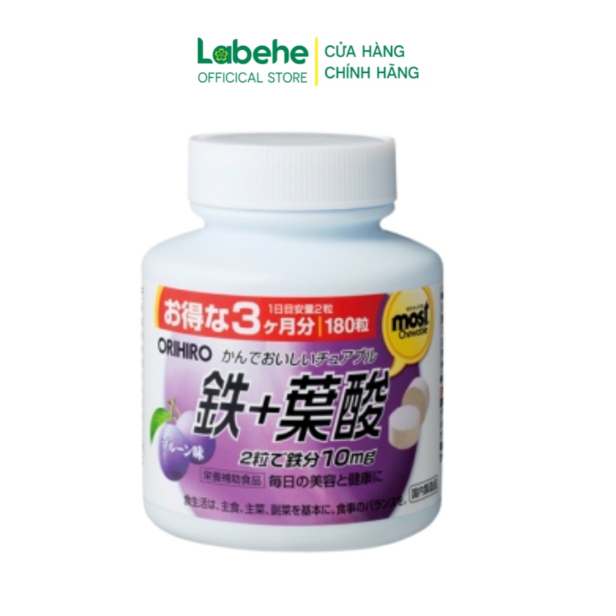 Viên nhai bổ sung Sắt Acid Folic Orihiro Most Chewable Iron 180 viên