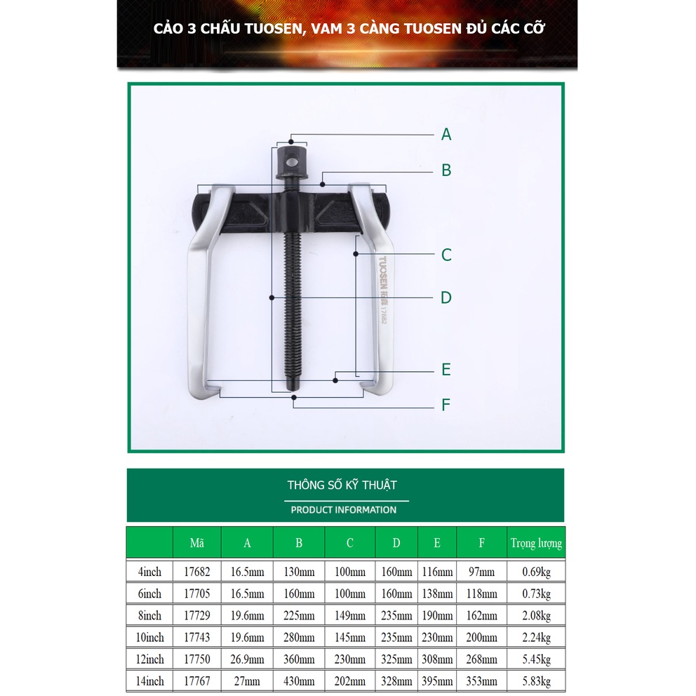 Cảo 2chấu TUOSEN, vam 2 càng TUOSEN đủ các kích cỡ 4inch, 6inch, 8inch, 12inch, 14inch