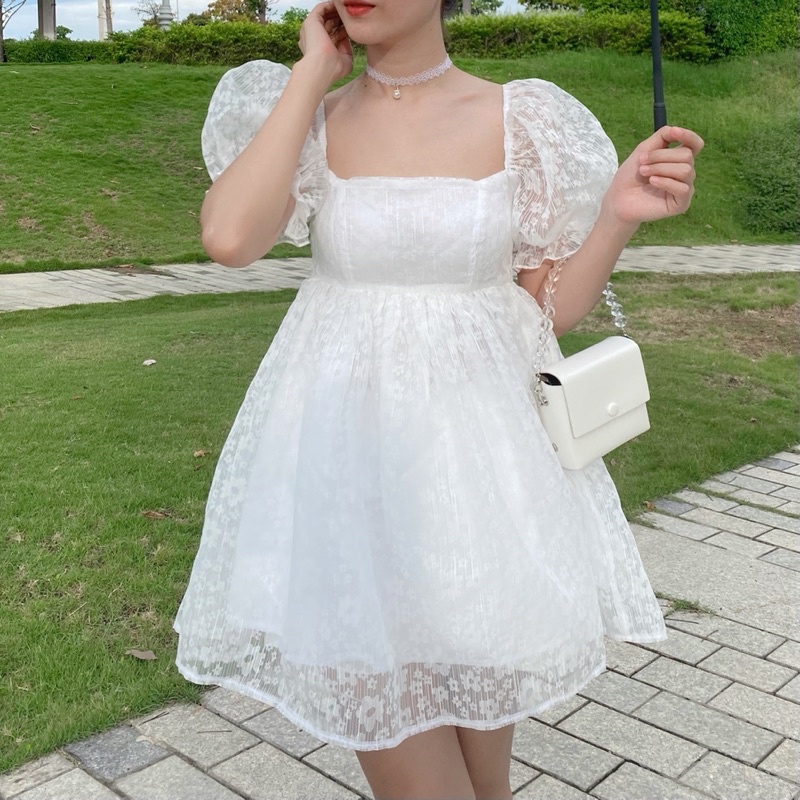 Váy babydoll tay phồng hoa nhí tiểu thư