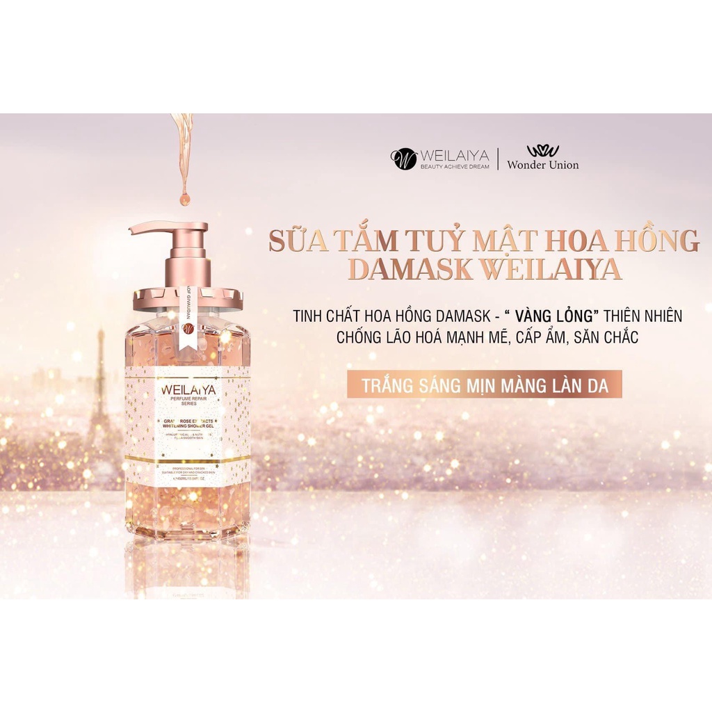 Weilaiya sữa tắm cánh hoa hồng Damask Weilaiya Grand Rose Extracts Whitening 450ml Zuka Beauty dưỡng  trắng cấp ẩm