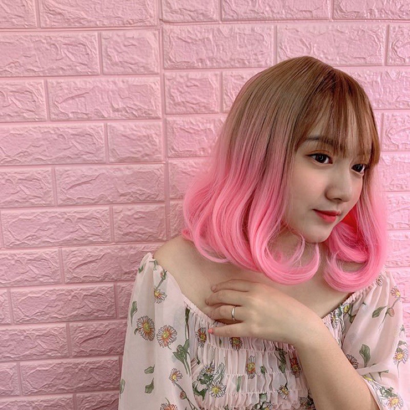 Tóc Giả Nguyên Đầu Cosplay Vàng Ombre Hồng 8314