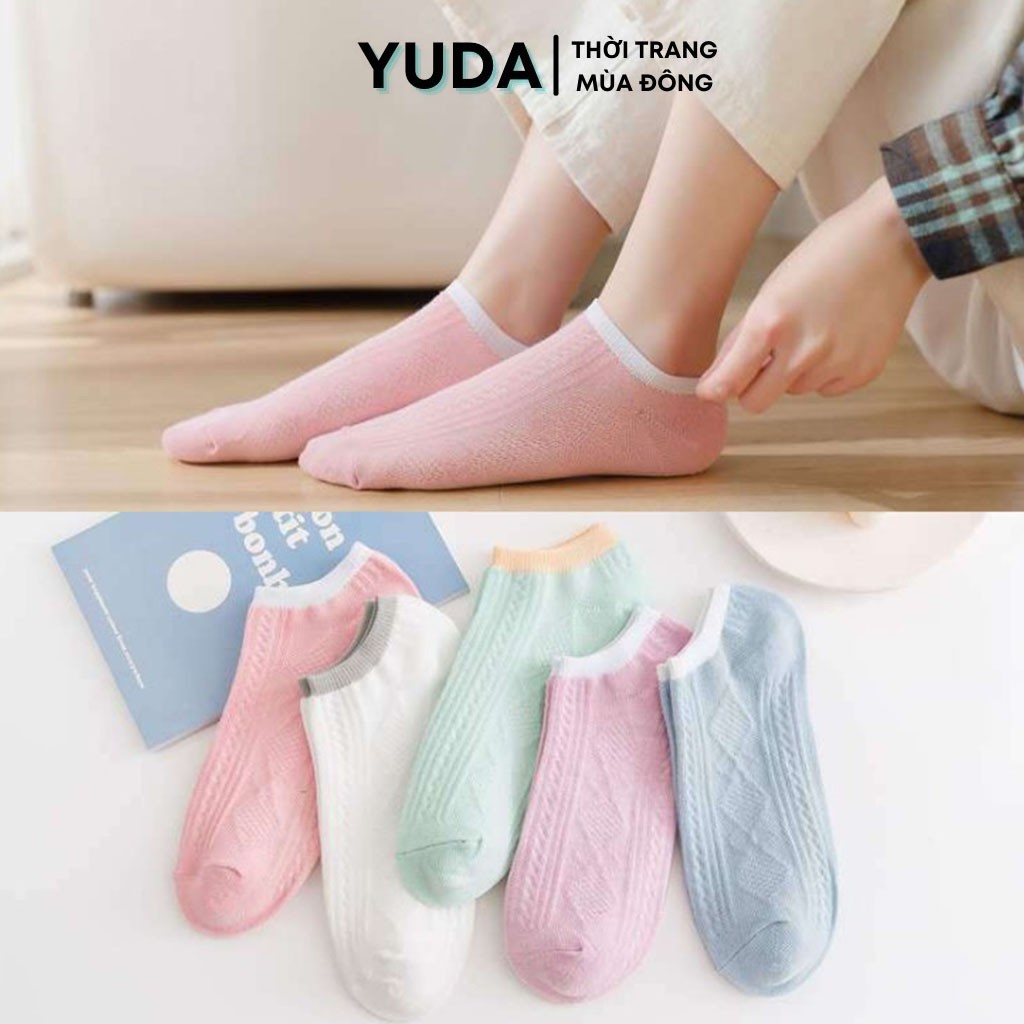 Tất nam nữ cổ ngắn SÉT 5 ĐÔI thời trang vải cotton thoáng khí cao cấp YUDA vớ tất nữ chống hôi chân khửi mùi
